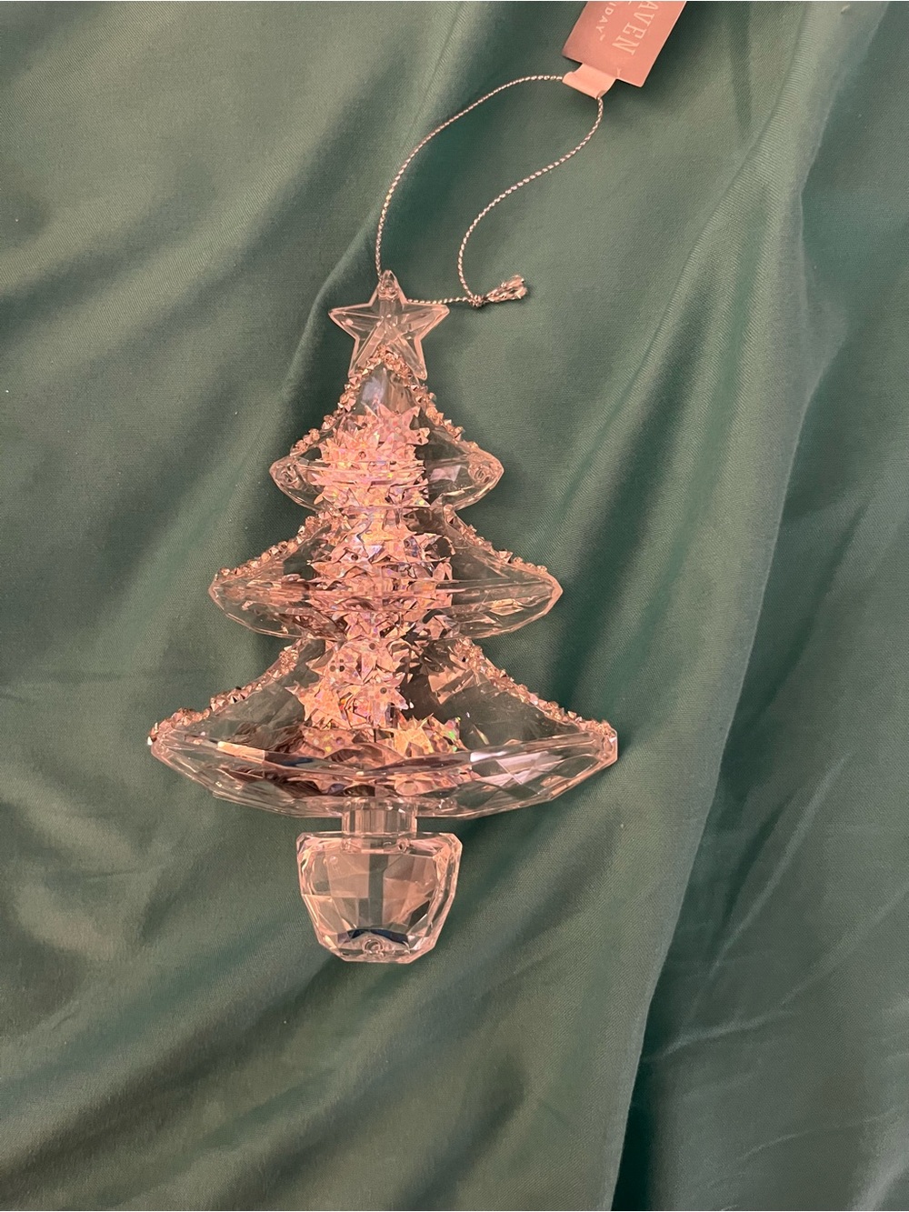 2 Crystal Christmas Tree Ornaments - Clear Iridescent / Glitter Inside